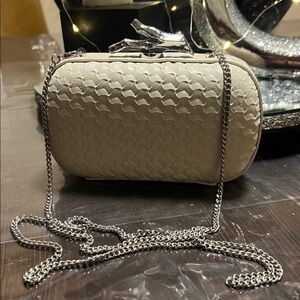 DVF Diane von Furstenberg Lytton cream color embossed leather clutch